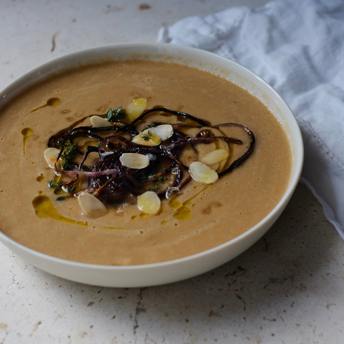 Miso roasted cauliflower & caramelised onion soup recipe